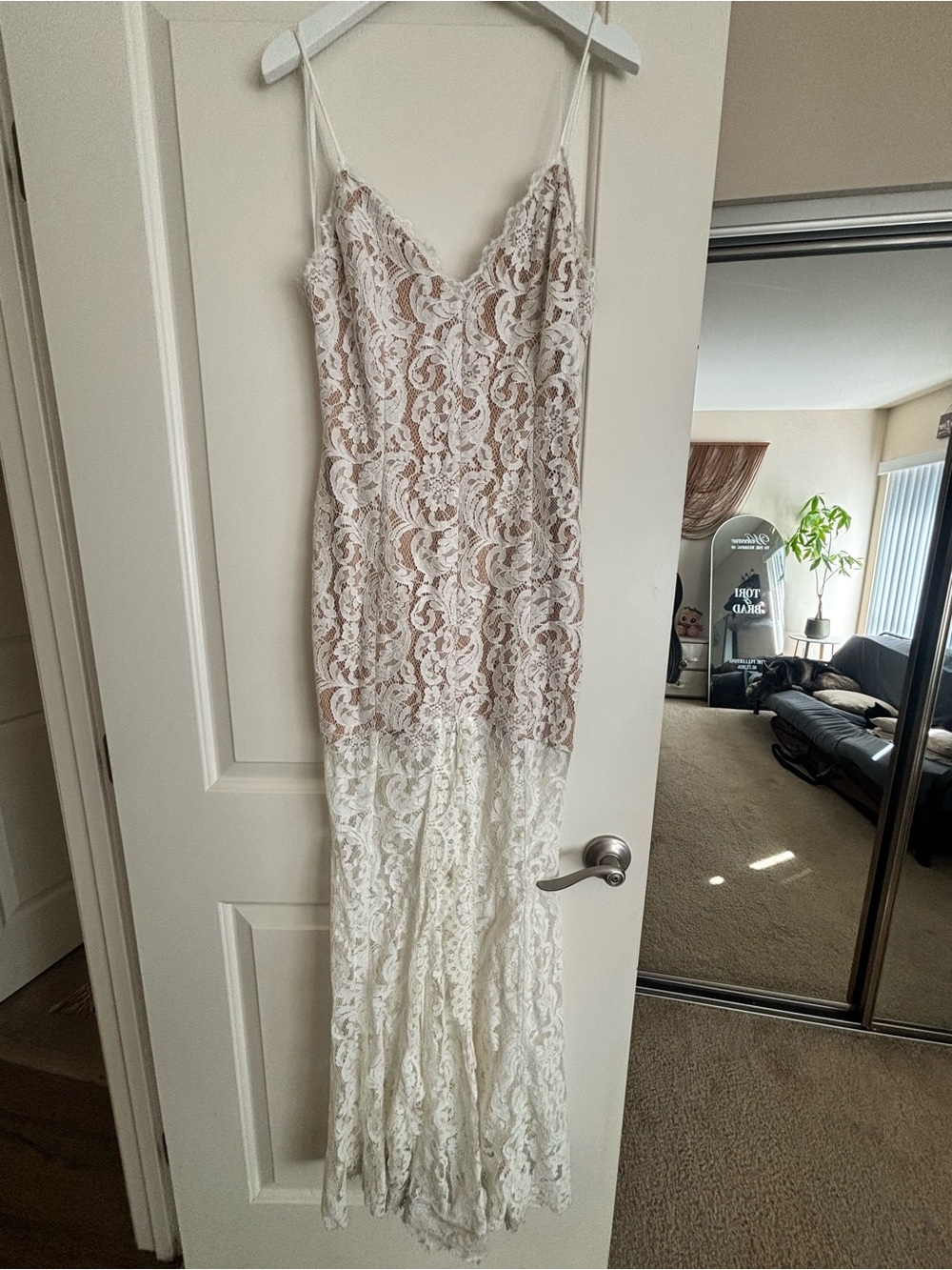 Hello Molly Two-Tone Lace Slip Maxi Dress in Blush and White
